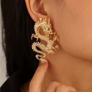 Gold Dragon Statement Earrings - Women Jewelry